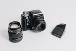 Bronica Zenza with two lenses 75mm F/2.8 and 150mm F/4 waistlevel viewfidner and prism viewfinder